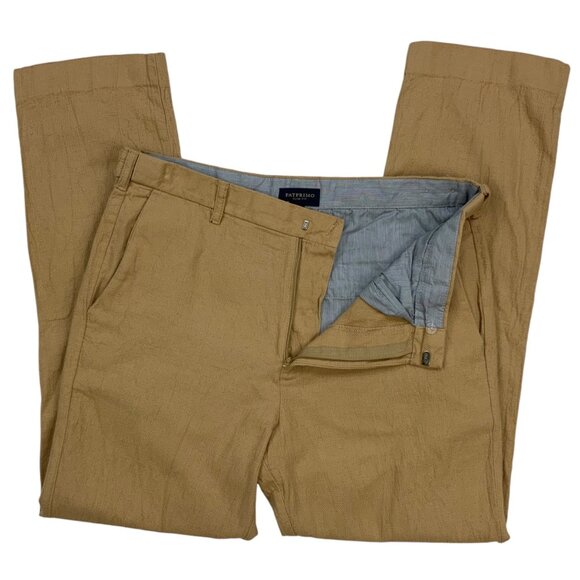 Patprimo Chino Pants With Waistband Details 32 Beige Tan Slim Fit Flat Front - Picture 3 of 12